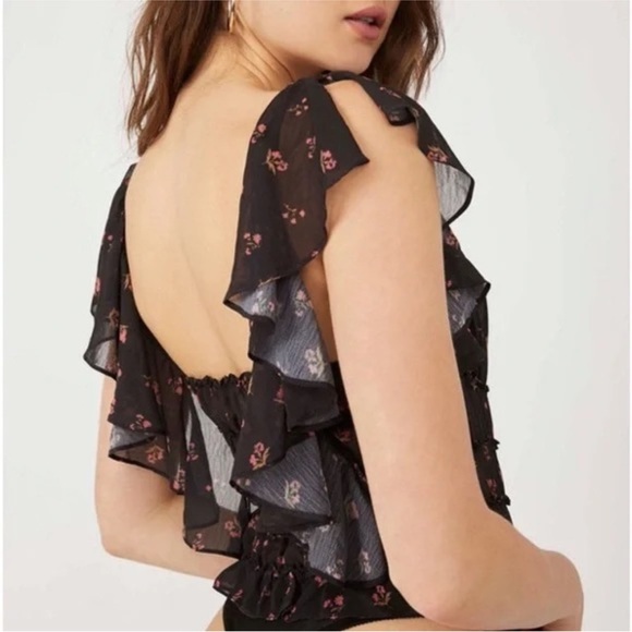 Free People Floral Ruffle Black Bodysuit - Picture 4 of 10